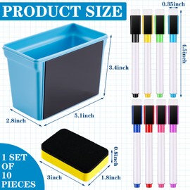 Boao Whiteboard Dry Magnetic Plastic Holder, 8 Pieces Colorful Magnetic Markers with Eraser Cap, Magnetic Whiteboard Eraser for School Office Home 100th Day of School, 10 Pieces Totally (Simple)