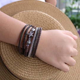 P Ammy Fashion® Multi-layered Shiny Rainbow PU Leather Wrap Bracelets Wide Boho Cuff Colorful Leopard Bracelets with Magnetic Clasp