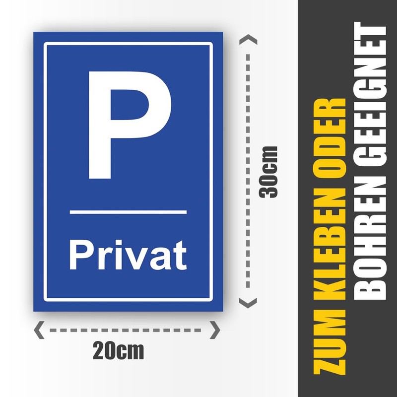 Privatparkplatz Sign, 20 x 30 cm, 3 mm Thick Hard