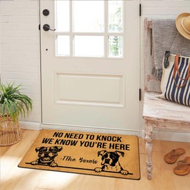 LHMUYUCQ Funny Welcome No Need to Knock We Know You are Here Doormat Indoor Entrance Way Low Profile Non-Slip Rubber Backing Mat for Front Door Decorative Rug for Patio and Porch 18" x 30" (Boxer)