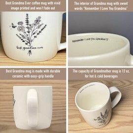 Best Grandma Mug Flower 12 Ounce Ceramic, Grandma Keychain, Best Grandma Ever Gift from Granddaughter Grandson, Grandmother Mug, Gift for Grandma Birthday Grandparent Mothers Day Christmas