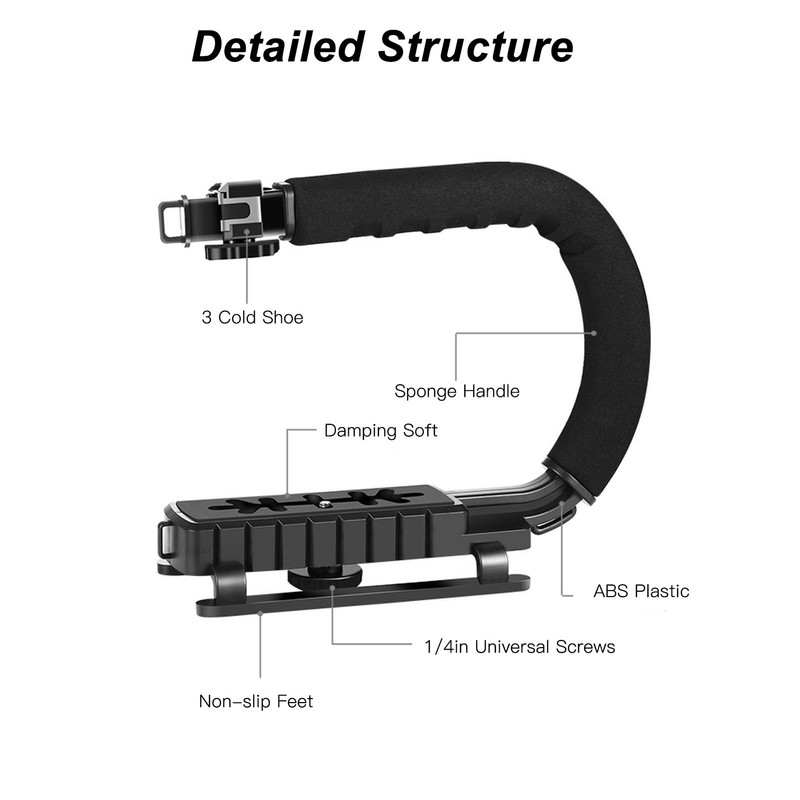 PULUZ U C Shape Video Action Stabilizing Handle Grip ABS