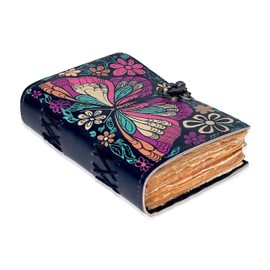 Handmade Colorful Butterfly Leather Journal Floral Printed Diary with Vintage Deckle Edge Paper Antique Writing Journal for Men and Women Travel Diary for Notes Sketching Drawing and Gifting 5x7 inches