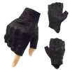 Harssidanzar Mens Gloves Half Finger Goatskin Leather Motorcycle Gloves GM037UK,Black,Size