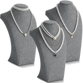 Kigley 3 Pcs Linen Jewelry Display Bust Necklace Display Stand Necklace Mannequin Holder for Jewelry Selling Trade Shows (Gray,11.42 x 6.89 Inch)