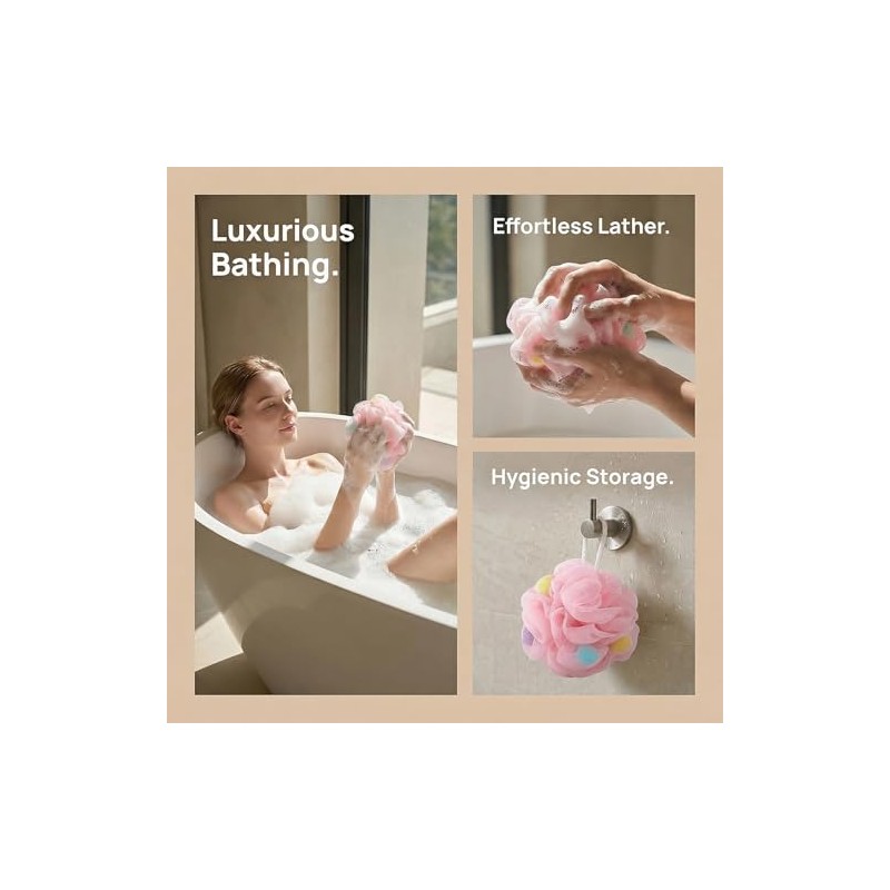 4 Pack African Net Shower Puffs - Mesh Soft Loofah