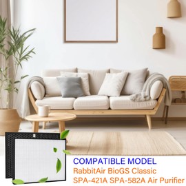 SPA-421A SPA-582A Replacement Filter for RabbitAir BioGS Classic SPA-421A SPA-582A Air Purifier, H13 True HEPA + Activated Carbon Filter