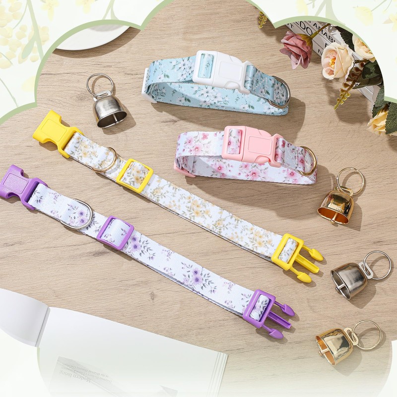 Yeyeplum 4 Pack Goat Collars with Bells Set, Adjustable Floral
