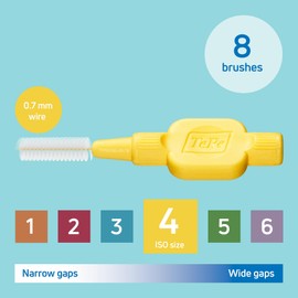 TePe Interdental Brushes | Type: Extra Soft | Yellow | Size 4 (0.7mm) | 8 Count (Pack of 1)