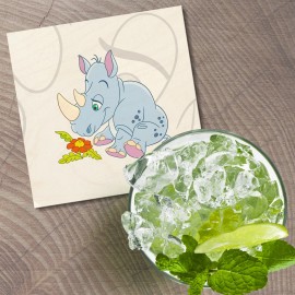 Unbranded Angry Rhino Animal 4'' X 4'' Square Wooden Coaster
