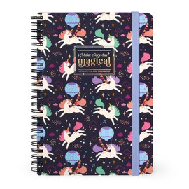 Legami - Ruled notebook with large spiral - A5 format, spiral notebook, contains 1 sheet of stickers, 160 removable pages, made of FSC paper, elastic band, 15 x 21 cm, unicorn motif