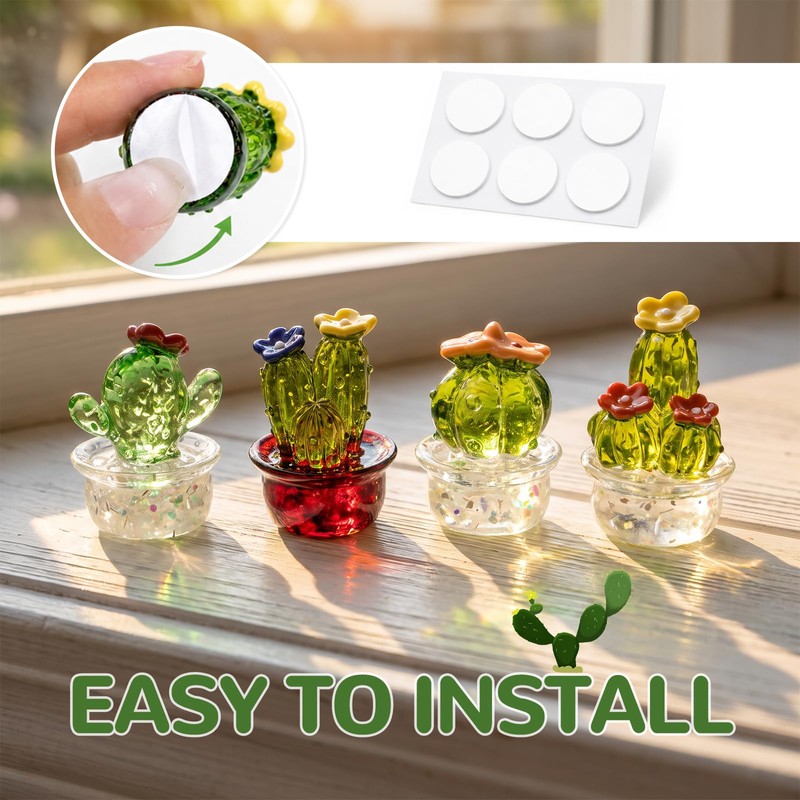 4 PCS Crystal Cactus Car Dashboard Decoration, Mini Interior Ornament