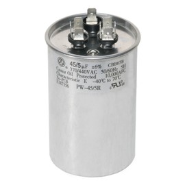45+5 MFD 45/5 uf 370 or 440 Volt Dual Run Round Capacitor PW-45/5/R for Condenser Straight Cool or Heat Pump Air Conditioner - Guaranteed to Last 5 Years
