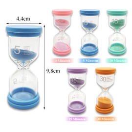 Sanduhren Set, Bunte Sanduhr für Kinder, 3/5/10/15/30 Minuten Sanduhren-Set für Klassenzimmer, Zuhause, Küche und Büro, 5 Stück