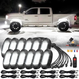 12Piece Bright 6500K Pure White LED Rock Lights Kit with Wiring Harness Power Kill Switch, 15EDs Neon Underglow Lights 36watt 12V Waterproof Fender Light for Trucks Jeep Trailer Off Road ATV UTV SXS