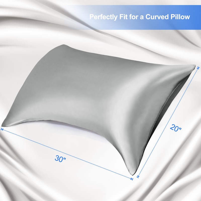 Curved Pillow Case, Side Sleeper Pillowcase, Grey Satin Pillowcase Cover