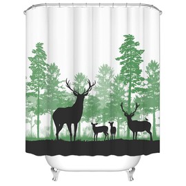 RnnJoile Deer Shower Curtains for Bathroom Wild Animal Silhoutte in Green Forest Bath Curtain Elk Bathroom Decor for Cabin 72"X72" with Hooks (Green)