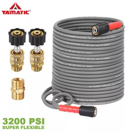 YAMATIC Flexible Durable Pressure Washer Hose 1/4"  M22-14mm Quick Connectors - 100 ft