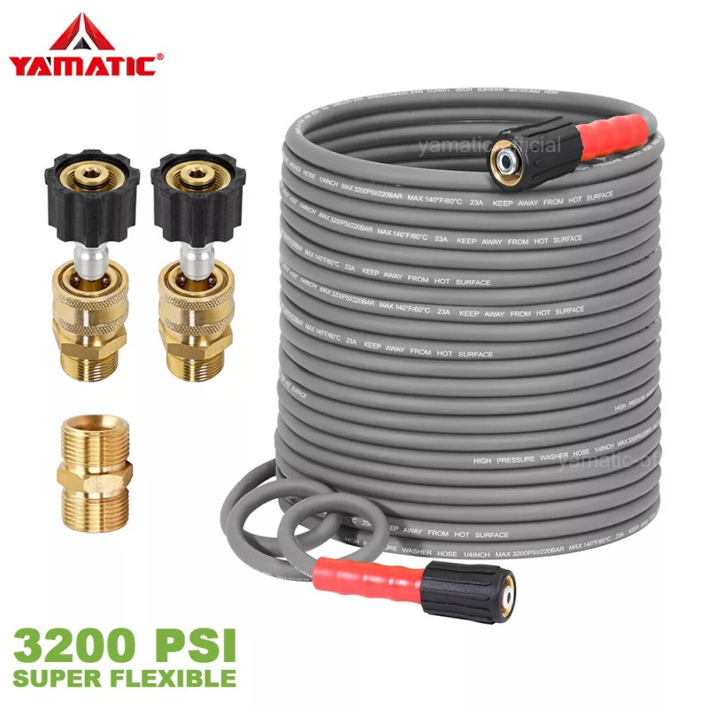 YAMATIC Flexible Durable Pressure Washer Hose 1/4" M22-14mm Quick Connectors