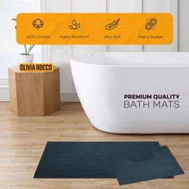 Olivia Rocco Monaco 2 Piece Bath Mat & Pedestal Set, Super Soft Cotton Non Slip Bathroom Set Water Absorbent Bathmats for Bathroom Floor Quick Dry Bath Rug Foot Mat, Slate Blue