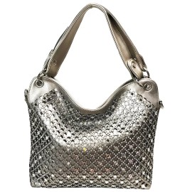 Zzfab Mirror Rhinestone Bling Purse Sparkle Handbag B3169181-PT Silver Grey