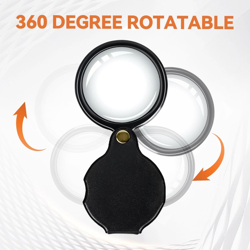 20X Magnifying Glass, Black Pocket Magnifying Glass with Rotating Protective