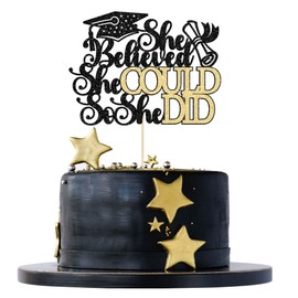 1 pieza de decoración para tartas con tapa de graduación con purpurina, para clase de 2023, decoración para tartas de graduación de 2023, suministros de decoración para fiestas temáticas de graduación de 2023, color negro y dorado