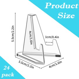 BFSYRR 24 Pcs Card Display Stand, Display Stand, Sturdy and Stable, Premium Acrylic Display Stand, Versatile Use Mini Easel, for Pound Coin Holder Playing Card Holder Trading Card Stand(2.1Inch)