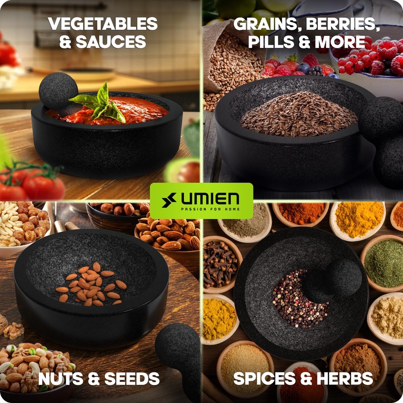Umien™ Granite Mortar and Pestle Set - 100% Granite -