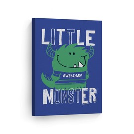 Smile Art Design Cute Little Monster Wall Decor Blue Background CANVAS PRINT Boys Room Decor Wall Art Baby Room Decor Nursery Decor Ready to Hang Made in the USA- 17x11