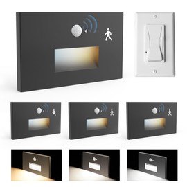 Jandov 4 Pack Motion Sensor Stair Lights Indoor Outdoor,Dimmable Motion Activated Step Lamp 3000K/4000K/6000K,Hardwired 120V 3W IP65 Waterproof Outside Stairway Light,Led Staircase Lights- Black