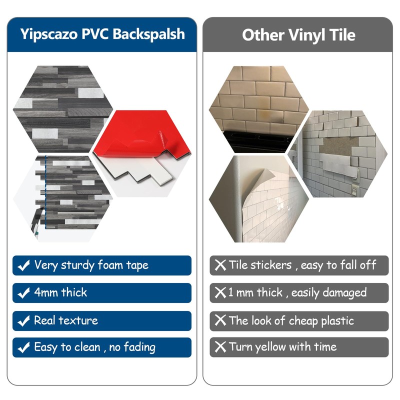 Yipscazo 10 Sheets Peel and Stick Stone Metal Tile Backsplash,
