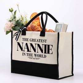 Gift for Grandma Mom, The Greatest Nannie Bag, Canvas Bag Totes for Women Family Members, Mother's Day Gift, Nannie Birthday Gift Idea, Reusable Grocery Bags Shopping Bags Camping Bags, Shoulder Bag