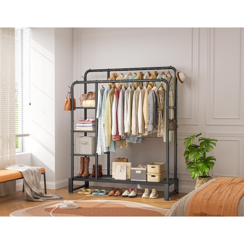 Double Rods Clothes Rack Clothing Rack with 4 Tier Storage