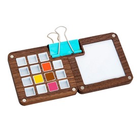 RoseFlower 15 Grid Portable Sketchbook Palette, Wooden Colour Palette Box, Mini Travel Paint Palette, Watercolor Pan Box Tray for Gouache, Acrylic Paint, Come with A Clip Record Beautiful Moments