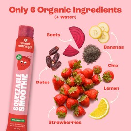 Sweet Nothings, Strawberry, USDA Organic Kids' Squeezable Super Fruit Smoothie Freezie Pops, Value Pack of 24 - Dye-Free, No Added Sugar, Dairy-Free, Vegan, Healthy Organic Fruit and Veggie Pops, Freeze or Refrigerate and Enjoy