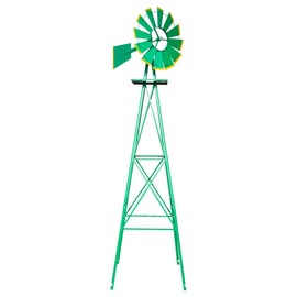 VINGLI Upgrade 8FT Ornamental Windmill Backyard Garden Decoration Weather Vane, Heavy Duty Metal Wind Mill w/ 4 Legs Design (Green)