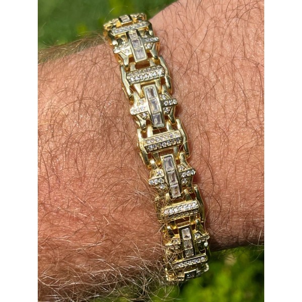 Harlembling Men’s Custom Real 14k Gold Plated 925 Silver Bracelet