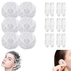 200 Pieces Disposable Shower and Ear Caps Set,100 Pcs Ear Covers,100 Pcs Shower Caps Disposable,Waterproof Hair Protection for Hair Salon,Spa,Travel,Home Use,Hotel,Hair Dye,Bathing