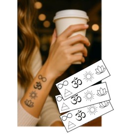 Mini Spiritual Symbol Tattoos – 3x 9x3cm Sheets – Wrist & Finger Designs – Om, Lotus, Infinity, Sun – Temporary Tattoos for Mindfulness & Yoga Vibes