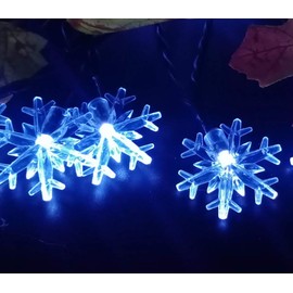 E-lishine - Cadena de luces LED de 5,8 m con 40 luces LED para exteriores, impermeable, decoración de casa, decoración de interiores, copos de nieve decorativas para Navidad, fiesta (azul)
