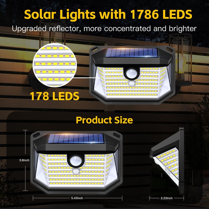 FAXBOX Solar Lights Outdoor Motion Sensor, 178 LED 300LM Waterproof