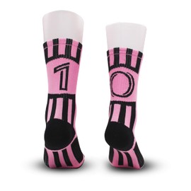 ANYEMW Team Number Socks | Crew Socks | Football | Hockey | Basketball | Volleyball | Soccer | Choose Your Number | Pink & Black. (01 (10))