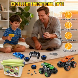Bugrtarey Take Apart Monster Truck Toys for 3 4 5 6 7 8 Year Old Boys, STEM Educational Building Toys with Electric Drill & Storage Box, Kids Toys Christmas Birthday Gifts for Boys Girls Toddlers