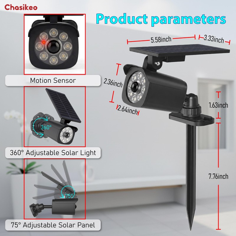 Chasikeo Solar Motion Light Outdoor, Solar Spotlight with Motion Sensor,