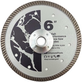 6" High Performance Diamond Saw Blades with Flush Cut Attachment for Granite, Quartz or Other Engineered Stones, 8mm Segment Height, 5/8" Threaded Arbor.