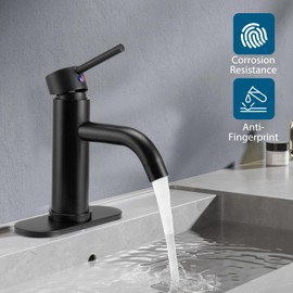 HaiZR Bathroom Faucet - Matte Black Single Hole Hot and Cold Water Faucet Set with Hose and 6.3-inch Bathroom Sink Hole Cover, Single Handle Modern Black Bathroom Faucet