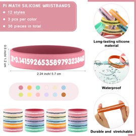 Roowest Roowest 36 Pcs Pi Day Wristbands 3.14 Fun Pi Day Bracelet Gifts for Student Bulk from Teacher Rubber Bracelet Science Irrational Number Prize Math Party Favors Classroom Decorations(Pastel Color)