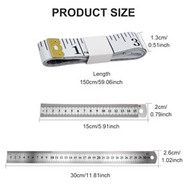 150 cm measuring tape body, fitness measuring tape, sewing tape, circumference measuring tape, with 15/30 cm steel ruler, for tailors, craftsmen and households