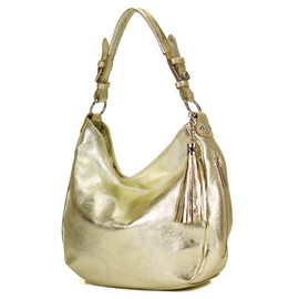 modamoda de T200 Women's Leather Shoulder Bag Handbag, Handmade in Italy, Lightgold Metallic